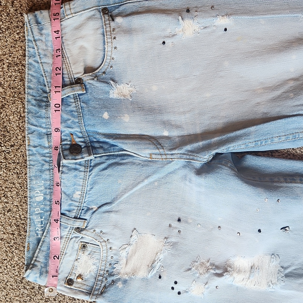 Free People | Distressed & Bedazzeled Light Blue Jeans - Picture 7 of 14